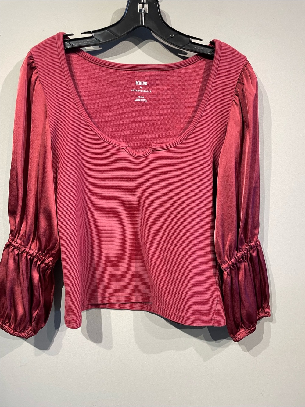 Maeve Pink Puff-Sleeve Scoop Neck Top size S
